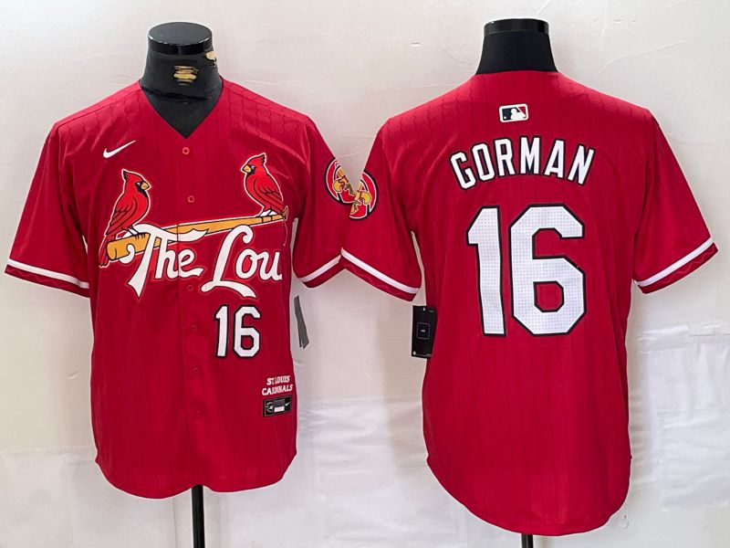 Men St.Louis Cardinals 16 Gorman Red City Edition 2024 Nike MLB Jersey style 1